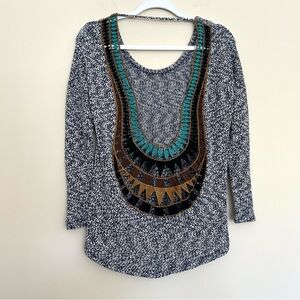 Sage Boho Women’s Speckled Scoop Neck Long Sleeve Open Lace Crochet Back Top